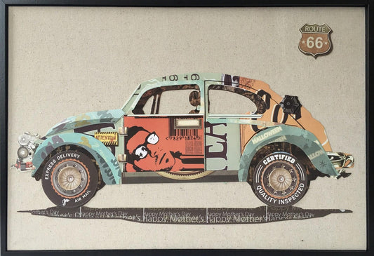Kunst-Collage aus Papier - Papier Wandbild Automobil 62cm x 42cm