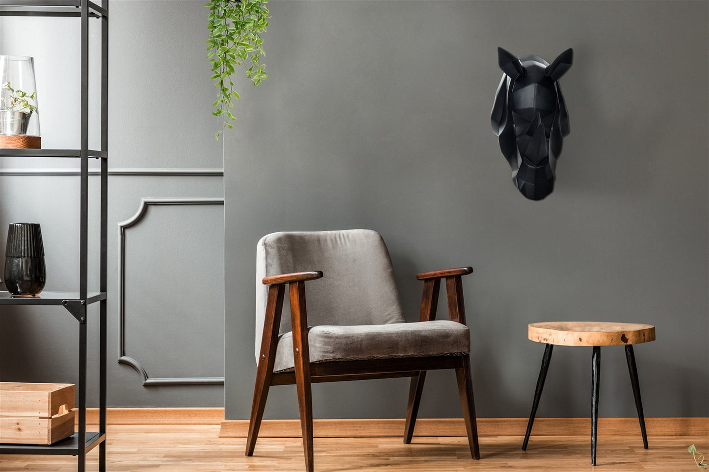 Wanddeko Rhino 110 Schwarz