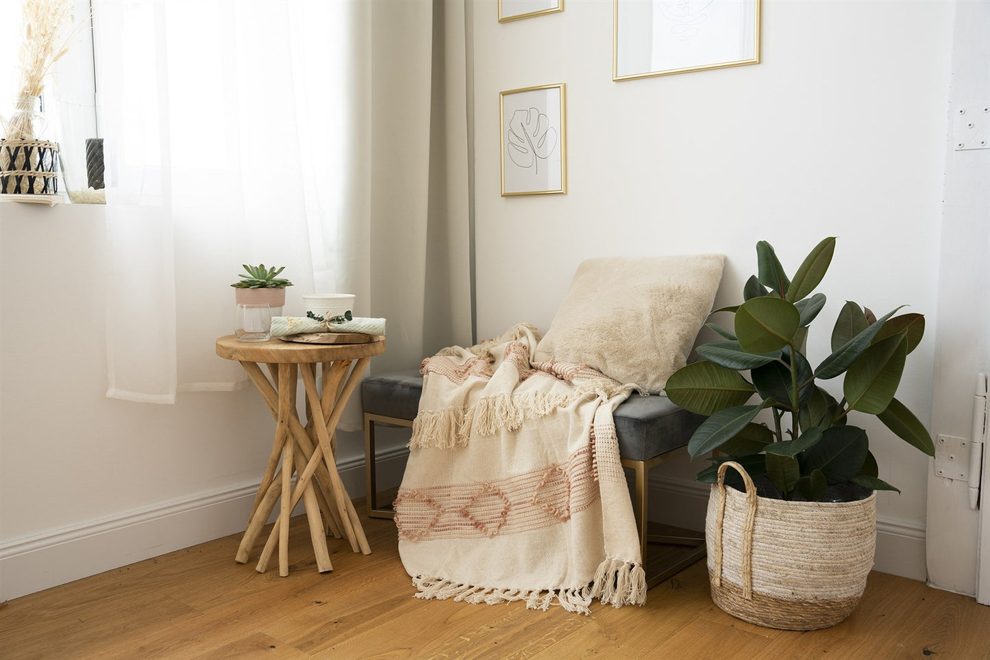 Decke Bohist 225 Rosa / Creme