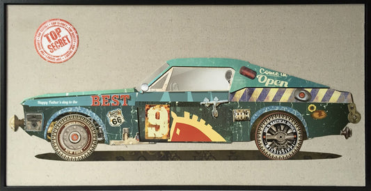 Kunst-Collage - Papier Wandbild Rennwagen II 82cm x 42cm