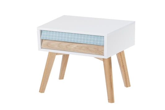 Beistelltisch mit Schublade - Nachttisch Hailey Weiß / Blau / Holz